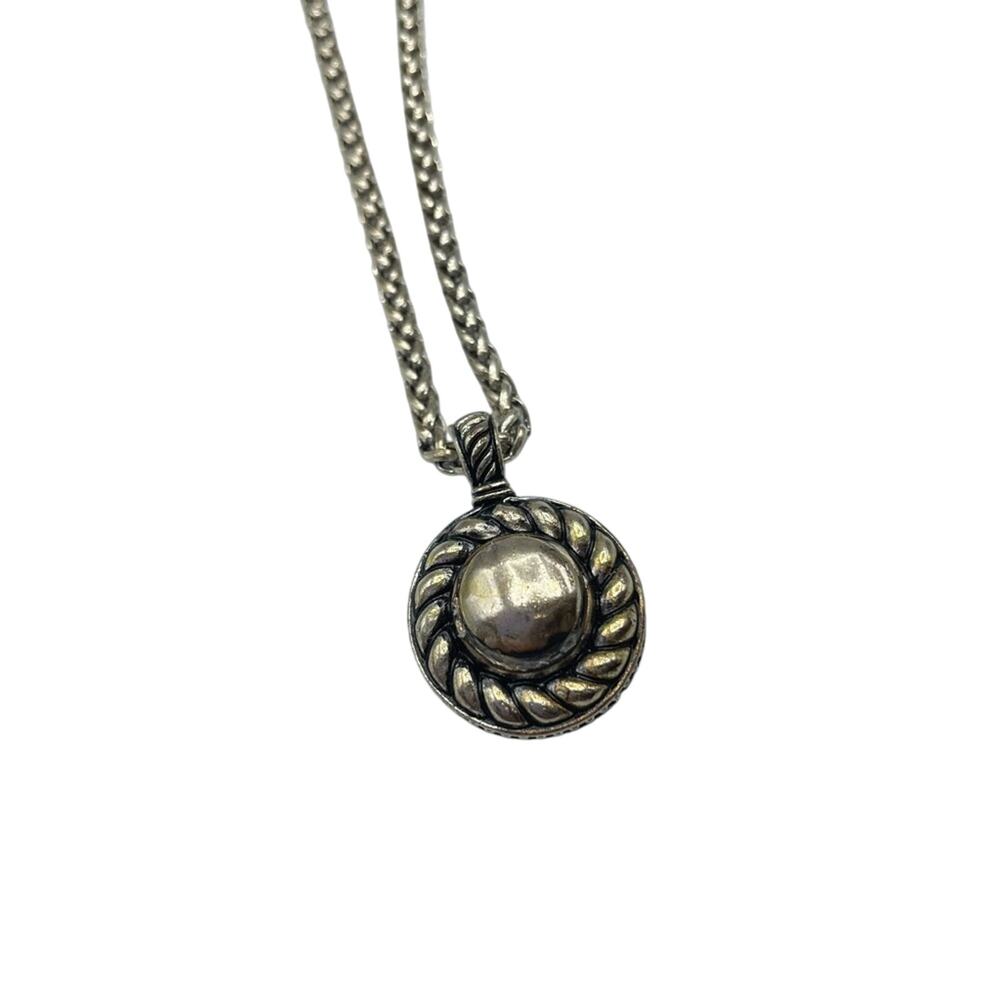 Silver Tone Pendant Necklace Round Unmarked Heavy